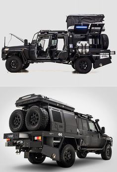 two different views of an off - road vehicle, one in black and the other in white