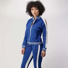 Free eBay listing template designed by dewiso.com Blue & White Large 2 Piece Zip Up Outfits for Women Sportswear Tracksuit Set Blue Stretch Activewear For Leisure, Fitted Tracksuit For Leisure Sportswear, Fitted Tracksuit For Leisure In Sportswear Style, Blue Athleisure Tracksuit For Leisure, Fitted Tracksuit For Jogging, Fitted Solid Tracksuit For Jogging, Fitted Athleisure Tracksuit For Leisure, Fitted Solid Color Tracksuit For Workout, Fitted Blue Tracksuit For Loungewear