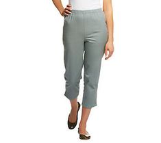 Cute meets comfortable in these "How Timeless" stretch capris. A must-have for your warm-weather wardrobe, they pair perfectly with all types of tops and tees. From Denim & Co.(R) Fashions. Pull-on Capris For Workwear, Casual Cropped Leg Bottoms For Daywear, Pull-on Style Capris For Work, Casual Cropped Bottoms For Daywear, Relaxed Fit Cotton Knee-length Capris, Stretch Cotton Capris With Pull-on Style, Stretch Capris With Pockets For Summer, Summer Stretch Capris With Pockets, Cotton Pull-on Capris With Cropped Leg