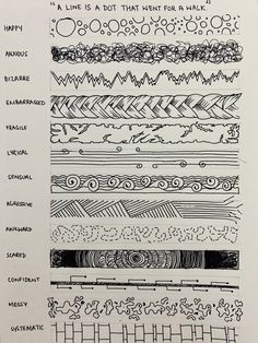 some lines are drawn on top of each other with different shapes and sizes in them