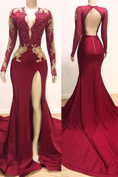 want to shop Long Sleeve Deep V Neck Appliqur Front Slit Sheath Prom Dresses | Backless Evening Dresses? www.babyonlinedress.co.uk will be your best choice. Burgundy Evening Gown, Mermaid Evening Dress, Luxurious Dresses, Mermaid Evening Gown, Dress Mermaid, Long Sleeve Prom, Long Sleeve Evening Dresses, Backless Prom Dresses, فستان سهرة