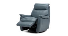 the reclining chair is shown in grey leather