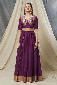 Shop for Apeksha Jain Label Purple Cotton Silk Brocade Panelled Blouse Lehenga Set for Women Online at Aza Fashions Formal Festive Set With Unstitched Blouse, Silk Choli For Formal Eid Occasion, Formal Art Silk Choli With Zari Work, Formal Navratri Choli With Cutdana Details, Formal Choli With Zari Work For Navratri, Formal Navratri Choli With Cutdana, Formal Unstitched Blouse Sets For Navratri, Formal Sets With Unstitched Blouse For Navratri, Formal Bollywood Art Silk Choli