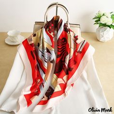 Color: Red Large Square Scarf, Style Japanese, Shawl Scarf, Bird In Bag, Square Scarf, Olivia Mark, Scarf Shawl, Silk Scarf, Red Yellow