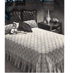 an old photo of a bed in a bedroom