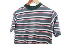 Deadstock green striped Hang Ten t shirt from the 1970s. Size on the tag is listed as a 16 (Kids Large) and fits like an adult size XS-S, see measurements below to ensure a good fit.  Excellent vintage condition, deadstock and unworn Tag: Hang Ten Size on tag: 16 Best fit: Mens XS, Womens S Materials: Feels like a cotton blend Chest: 35" (17.5" pit to pit) Length: 24" Pit to sleeve: 4" Green Casual Tops With Striped Collar, Casual Green Tops With Striped Collar, Casual Green Top With Striped Collar, Summer Green Top With Striped Collar, Green Summer Top With Striped Collar, Green Horizontal Stripe Summer Top, Retro Striped T-shirt For Summer, Green Crew Neck T-shirt With Contrast Stripes, Casual Green Tops With Vertical Stripes