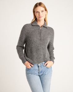 Available at a radically low price and made from the softest alpaca wool, this quarter zip features a relaxed look and a cropped design, with a lightweight yet warm feel. It's long lasting and resistant to pilling. Quarter Zips For Women, Alpaca Sweater, Sweater Oversize, Quarter Zip Sweater, Alpaca Yarn, Favorite Sweater, Organic Fabrics, Baby Alpaca, Alpaca Wool