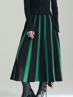 A-Line Loose Contrast Color Pleated Skirts Bottoms BLACK WHITE-One_size Black A-line Pleated Skirt, Black A-line Pleated Bottoms, Casual Black A-line Pleated Skirt, Black Flowy A-line Pleated Skirt, Black A-line Flowy Pleated Skirt, Black A-line Relaxed Fit Skirt, Black A-line Pleated Maxi Skirt, Black Pleated A-line Maxi Skirt, Black A-line Pleated Skirt For Fall