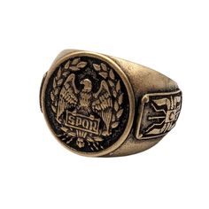 Roman eagle Aquila SPQR bronze ring 6 US Bronze with patina Symbolic Bronze Ceremonial Rings, Bronze Antique Finish Ring, Bronze Antique Finish Metal Rings, Bronze Brass Rings With Antique Finish, Antique Bronze Metal Rings, Antique Finish Bronze Brass Rings, Vintage Bronze Ring With Patina, Bronze Rings With Antique Finish, Antique Gold Brass Rings With Antique Finish