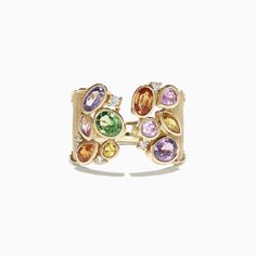 Effy Watercolors 14K Yellow Gold Multi Sapphire and Diamond Ring, 2.46 TCW Luxury Multi-stone Gold Sapphire Ring, Sea Stars, Sapphire And Diamond Earrings, Starfish Bracelet, Diamond Evil Eye, Multi Sapphire, Sapphire And Diamond Ring, Bridal Gold Jewellery Designs, Blue Sapphire Diamond