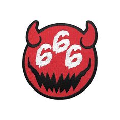 a red and black patch with the word 666 on it