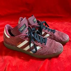 This Is A Lightly Used Pair Of Adidas Busenitz Maroon Suede Skateboarding Shoes. There Are Some Marks From Wear (See Pictures). They Are A Mens Size 11.5 And Are In Good Used Condition! I00 Adidas Busenitz, Skateboarding Shoes, Shoes Adidas, Red Adidas, Shoes Color, Skateboarding, Adidas Shoes, Adidas Men, Skateboard