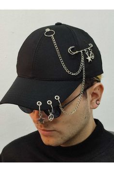 ⚡Black Cotton Chain Designer Hat, 100% Cotton Hat, Men And Women Piercing hat, Modern hat, Sports Hat, Men's Summer Hat⚡ Introducing our Cotton Chain Heart And Star Pattern Black Designer Hat, a fashionable accessory crafted from 100% cotton. This unique hat features a metal ring detail and is suitable for both men and women. Whether you're hitting the beach or enjoying a summer day out, this versatile hat is a must-have addition to your wardrobe. Stay cool and stylish all season long with our M Cheap Themed Costume Cap Accessories, Adjustable Punk Beanie Hat, Punk Style Adjustable Beanie Hat, Adjustable Hip Hop Beanie Hat, Adjustable Punk Visor Hat, Adjustable Punk Style Visor Hat, Punk Style Adjustable Visor Hat, Mens Summer Hats, Hat For Summer