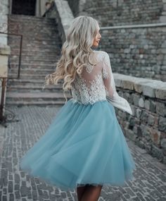 Modern Short Wedding Dress, Best Homecoming Dresses, Prom Dress Short Lace, Tutu En Tulle, Long Sleeve Homecoming Dress, Long Sleeve Homecoming Dresses, Grey Prom Dress, Tulle Dresses, Tulle Homecoming Dress