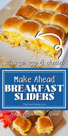 the recipe for make ahead breakfast sliders is shown