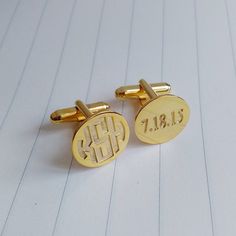 Personalized Wedding Cufflinks,Initials and Date Cufflinks,Wedding Date CuffLinks,Engrave Wedding Cufflinks,Monogram CufflinksAll of our products are handmade.Smart and classy, silver monogram finish makes a wonderful personalized gift with his initials and DatePersonalize these cuffs with his initials (2-3 letters) and choose 925 sterling silver / 18k gold plated / white gold plated finish.* Please note the initials in the order you wish for them to appear. Traditionally a monogram is in this o Luxury Timeless Engraved Cufflinks, Anniversary Cufflinks With Initials, Personalized Classic Cufflinks For Anniversary, Personalized Cufflinks For Wedding And Father's Day, Classic Personalized Adjustable Cufflinks, Elegant Gold Cufflinks With Initials, Classic Personalized Wedding Cufflinks, Personalized Round Cufflinks For Wedding, Classic Cufflinks With Initials For Wedding Gift