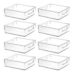 six clear storage bins with lids and dividers on each side, set of 6