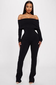 Ashley Rib Jumpsuit - Black | Fashion Nova, Jumpsuits | Fashion Nova Stretch Long Sleeve Jumpsuits And Rompers, Stretch Elastane Jumpsuits And Rompers For Night Out, Stretch Elastane Jumpsuits And Rompers With Long Sleeves, Stretch Elastane Jumpsuit For Night Out, Stretch Elastane Jumpsuit With Long Sleeves, Stretch Off-shoulder Jumpsuit For Night Out, Off-shoulder Stretch Jumpsuit For Night Out, Black Stretch Off-shoulder Bodysuit, Black Off-shoulder Stretch Bodysuit