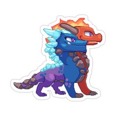 a blue and orange dragon sticker on a white background