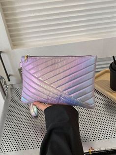 BirdinBag - Holographic Quilted Square PU Bag Daily Use Purple Bag With Zipper Pouch, Purple Bag With Zipper Pouch For Daily Use, Trendy Handheld Bag With Zipper Pouch, Purple Zipper Closure Pouch Shoulder Bag, Spacious Purple Pouch Bag, Purple Pouch Shoulder Bag With Zipper Closure, Large Capacity Purple Pouch Bag, Trendy Purple Rectangular Cosmetic Bag, Purple Rectangular Pouch With Zipper