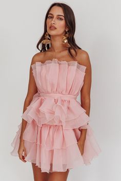 Shop the Bon Bon Tiered Chiffon Mini Dress Blush | Selfie Leslie Selfie Leslie, Yellow Bridesmaid Dresses, Dress With Ruffles, Chiffon Mini Dress, Wedding Team, Grad Dresses, Lace Bodycon Dress, Iron Material, Chiffon Ruffle