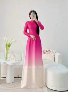 🌻Material: Lụa mả não 🌻Stretchy level: 1/10 🌻 The measurement of this ao dai (long dress) is in Vietnamese size (American size tends to be bigger for the same size). Please LOOK AT THE SIZE CHART CAREFULLY BEFORE ORDERING. There might have some chalk writings on the fabric due to making process. These marks can be washed away easily. 🌻🌻No returns or exchanges Buyer can contact seller about any issues with an order. 💜 Thank you very much!💜 Pink Fitted Long Maxi Dress, Fitted Pink Long Maxi Dress, Fitted Long Pink Maxi Dress, Fitted Floor-length Ao Dai, Spring Stretch Ao Dai With Long Sleeves, Pink Fitted Long Ao Dai, Fitted Pink Ao Dai For Spring, Long Fitted Pink Ao Dai, Pink Fitted Long Sleeve Ao Dai