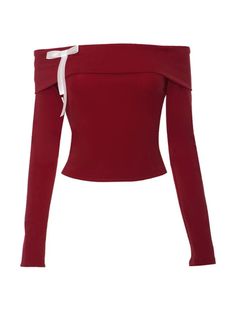 ⚡Buy 2023 Contrast Bow Decor Off Shoulder Long Sleeve Tee Red L under $16.00 in Tops&Tees at AnotherChill.com Online. Style: Casual/Street/Vintage/Sweet/Y2K/Sexy. Fabric Content: Polyester. Fit Type: Slim Fit. Neckline: Off the Shoulder. Sleeve Length: Long Sleeve. Stylish Design: The off shoulder design of this long sleeve tee adds a sexy and chic touch, perfect for those looking to make a fashion statement.. Sweet Bow Detail: The contrast bow decor at the front adds a sweet and girlish charm t Nye Fit, Red Off Shoulder Top, Off Shoulder Design, 2000s Outfits, Off Shoulder Shirt, Christmas Tops, Bow Decor, Red Long Sleeve