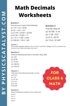 a poster with the words for class 6 math worksheets and instructions on it