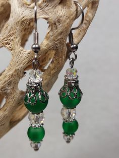 the dark green next to the chrome looks great. the crystals make very nice accent. Green Diy, Green Earrings, Dangly Earrings, The Crystals, Etsy Earrings Dangle, Diy Earrings, Cut Glass, Jewelry Earrings Dangle, Dark Green