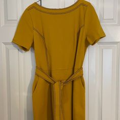 New With Tags Boden Dress, Belted, Sheath, Pockets, Boat Neck, Short Sleeves. Stretchy Fabric. Machine Wash. Yellow Knee-length Office Dress, Elegant Yellow Dress For Work, Yellow Sheath Midi Dress For Work, Elegant Yellow Mini Dress For Work, Belted Mini Dress For Workwear With Midi Length, Belted Midi Mini Dress For Work, Short Sleeve Lined Mini Dress For Work, Yellow Knee-length Midi Dress For Work, Lined Short Sleeve Mini Dress For Work