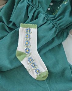 Women's Size 5-9. A vertical blossom design, inspired by 1950's Germanic embroidery design. Truly timeless, and appreciated by all floral sock lovers. Cotton Casual Floral Print Socks For Spring, Green Cotton Summer Socks, Cute Cotton Socks For Spring, White Socks For Spring, Cute Blue Spring Socks, Cute Green Socks For Spring, Flower Socks, Sock Lovers, Floral Socks