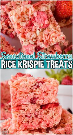 strawberry rice krispie treats stacked on top of each other