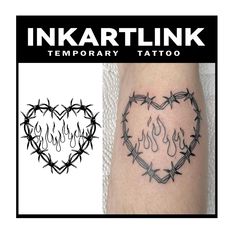 a heart with barbed wire around it and the words inkartlink temporary tattoo on top