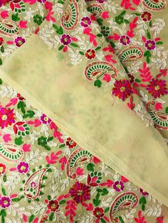 Floral Embroidered Georgette Fabric, Sari Fabric, Indian Lehenga Dupatta Fabric, DIY Embroidered Bags, Table Runner, Art Quilts ideal for: Wedding Lehenga, Wedding Gowns, Shervani, Dupatta It can be used to make Silk Ribbon, Table Runner, Art Quilts, Embroidered Bags, Crazy Quilt. Measurements: approximately 18L*45W inches This listing is sold by Half yard. Instagram: fabstitchin For Wholesale Purchase: Please contact me Please note: Any customs charges or local taxes in the customer's country a Semi-stitched Green Embroidered Fabric, Festive Pista Green Embroidered Fabric With Intricate Details, Pista Green Embroidered Fabric With Traditional Drape, Semi-stitched Pista Green Fabric With Intricate Embroidery, Pista Green Resham Embroidered Fabric For Party, Pista Green Embroidered Saree Fabric, Semi-stitched Yellow Fabric With Floral Embroidery, Pista Green Floral Embroidered Fabric For Festivals, Pista Green Embroidered Fabric With Resham For Festivals