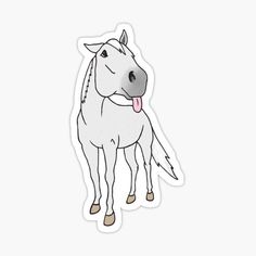 a white horse with its tongue out sticker