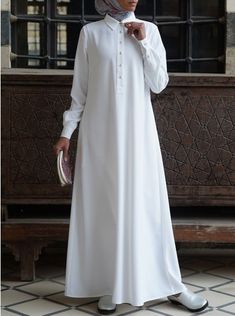 Modest Abayas | SHUKR Islamic Clothing Abaya styles Burqa Design, Abaya Styles, White Abaya, Modern Abaya, Abaya Design, Model Gamis, Chest Opening, Long African Dresses, Latest Dress Design