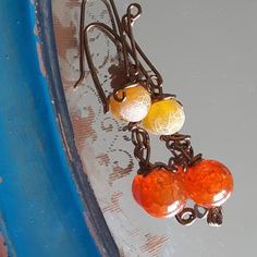 Boho Handmade Copper Wire-wrapped Earrings Semi-Precious | Etsy Copper Wire Earrings, Boho Style Earrings, Boho Handmade, Orange Stone, Earrings Wire, Wrapped Earrings, Precious Beads, Semi Precious Beads, Wire Wrapped Earrings