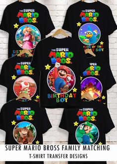 super mario bros family matching tshirt for kids and adults, all in black