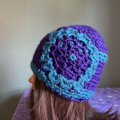 Crochet Handmade Flowers Beanie Soft Satin Acrylic Clean Never Worn New Medium Hat. Warmest Winter Hat. Wash Suggestion In Sock Or Cloth Laundry Bag To Prevent Piling Fuzz And Maintain Form. Very Pretty. Purple Satin With Teal Satin Stars Band Trim And Weave Headband With Teal Flower. American Made American Made Woven Headband, Crochet Hat For Women, Teal Flowers, Warm Winter Hats, Pretty Purple, Purple Satin, Crochet Handmade, Crochet Flower, Winter Hat