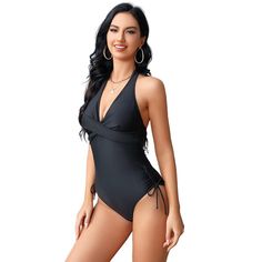 Elevate your swimwear collection with this Women's Halter Swimsuit. This one-piece tankini features a front twist detail and a deep V neckline, creating a stylish and flattering look. The side ruching adds a touch of elegance to the design, making it a perfect choice for your summer 2024 adventures. Crafted from a blend of 82% polyester and 18% spandex, this swimsuit offers a comfortable and stretchy fit that moves with you. Available in three trendy styles and colors: Black, Camouflage Rose, an Cross-tied Swimwear For Swimming, Solid Cross-tied Swimwear For Poolside, Solid Color Cross-tied Swimwear For Poolside, Cross-tied One-piece Swimwear For Swimming, One-piece Cross-tied Swimwear, Cross-tied One-piece Swimwear, One-piece Cross-tied Swimwear For Beach Season, Cross-tied Sleeveless Swimwear For Poolside, Sleeveless Cross-tied Swimwear For Poolside