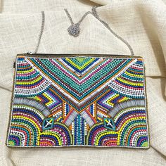 "Modern Marrakesh Bohemian Seed Beaded Clutch Bag Crossbody Handbag * Beaded Bag * Standard Bag Size: 11\" L X 8\" W  * Chain Strap: 48\" Detachable * 100% Cotton * One Inside Slip Pocket * Reinforced Magnetic Snap Closure" Beaded Clutch Bag, Beaded Bag, Beaded Clutch, Clutch Handbag, Marrakech, Chain Strap, 7 Plus, Cross Body Handbags, Evening Bags