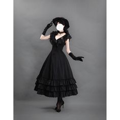 Fascinating black. A long dress decorated with statement frills on the neckline and hem, and a gothic blouse. A structured silhouette that exudes a sense of dignity. The dress is decorated with lacework on the back. Become a fascinating dark princess. 
 
 

 

 
 
 ＜Item＞ 
 
 One Piece 
 Blouse 
 
 
 ＜Size＞ 
 
 One Piece 
 
 S size 
 
 Length: 120cm 
 Bust: 84cm 
 Waist: 66cm 
 
 M size 
 
 Length: 120cm 
 Bust: 88cm 
 Waist: 70cm 
 
 L size 
 
 
 Length: 120cm 
 Bust: 92cm 
 Waist: 74cm 
 
 XL Gothic Black Vintage Dress For Party, Black Ruffled Maxi Dress For Wedding, Victorian Dresses For Halloween, Victorian Style Black Dress For Halloween, Victorian Black Dress For Halloween, Victorian Style Dresses For Halloween, Fitted Vintage Dress With Ruffles For Cosplay, Black Formal Corset Dress With Lace Trim, Black Corset Dress With Lace Trim For Formal Occasions