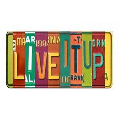 the license plate is decorated with colorful letters