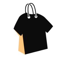 a black t - shirt hanging from a string on a white background with an orange stripe