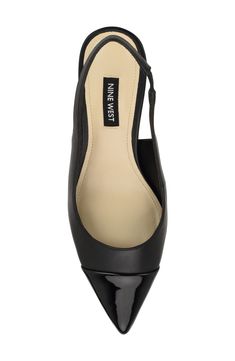 A pointy cap toe and tapered heel balance a contemporary pump fashioned with an elasticized slingback strap for a secure fit. 2 1/4" heel Elasticized slingback strap Synthetic upper, lining and sole Imported Black Slingback Outfit, Slingback Outfit, Slingback Pump, Anniversary Sale, Black Fits, Women's Pumps, Nine West, Women's Fashion, Pumps