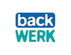 the back to work logo is blue and white with green letters that read'back to work '