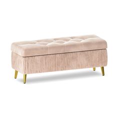 a pink bench with gold legs on a white background