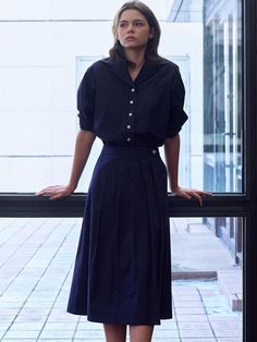 This is a tuck flare skirt with an A-line silhouette. The front skirt has a wrap-style look with tuck details and button decoration, and is half-lined to prevent see-through.- Open and close with side zipper- Banding on the back of the waist makes it comfortable to wear- Practical with pockets on both sides Open Collar Shirt, Button Decorations, Black Skirt, Flare Skirt, Roll Up, Up Styles, Collar Shirts, Wrap Style, Side Zipper