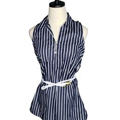 Lauren Ralph Lauren Sail Nautical Rope Tie Stripes Preppy Coastal Yatch Cotton M Lrl In The Nautical, Let's Go To Martha's Vinyard And Sail On My Yatch, Style. Belted And Ship Shape Anchors Ahoy Ready Measurements In Photos 100% Cotton Blouse Pop-Over Tunic Tank Navy And White Stripes Rope Belt Tie With Brass Clasp Side Vents Collar Makes It More Formal, Captain's Chair Nwt Msrp 89.00 Size Medium Navy Sailor Tops For Spring, Navy Sailor Style Top For Spring, Fitted Preppy Summer Blouse, Fitted Preppy Blouse For Summer, Nautical Blue Top For Beach, White Fitted Nautical Tops, Fitted White Nautical Tops, Fitted Striped Blouse For Beach, Fitted Striped Blouse For The Beach