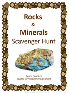 rocks and minerals scavenger hunt with an image of a rock on it